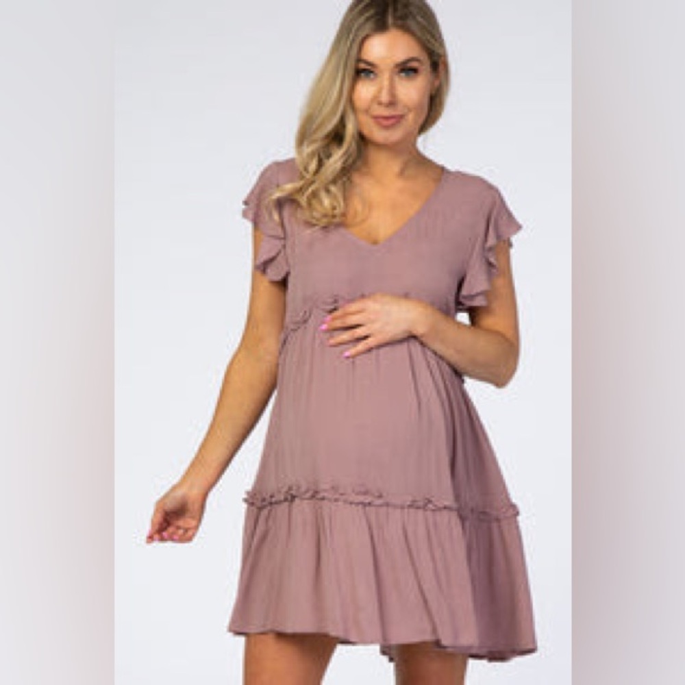 Pinkblush Maternity Rust Ruffle Hem V-Neck Maternity Dress